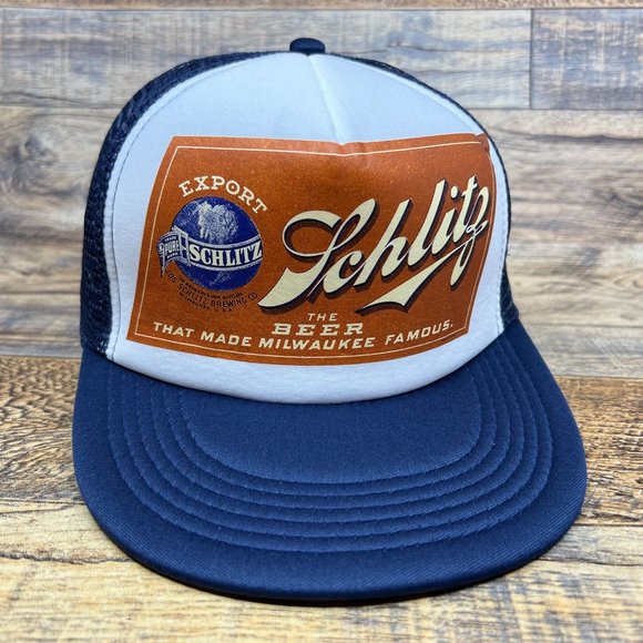 Unbranded Other - Defunct Schlitz Beer Mens Trucker Hat Navy Snapback Milwaukee Wisconsin Mesh Cap